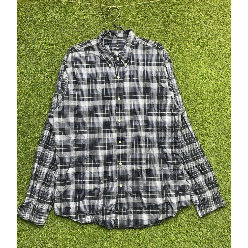 Polo Ralph Lauren Button Up Shirt Mens 2XL XXL Plaid Pony Long Sleeve Slim Fit
